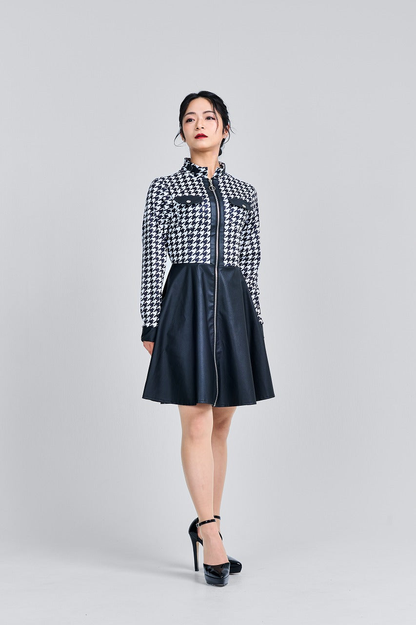 black check short dress