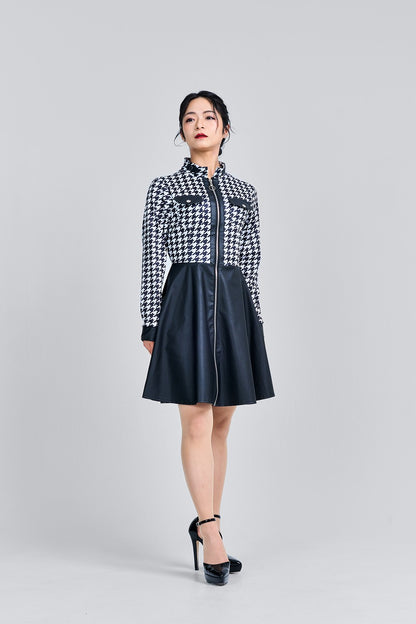 black check short dress