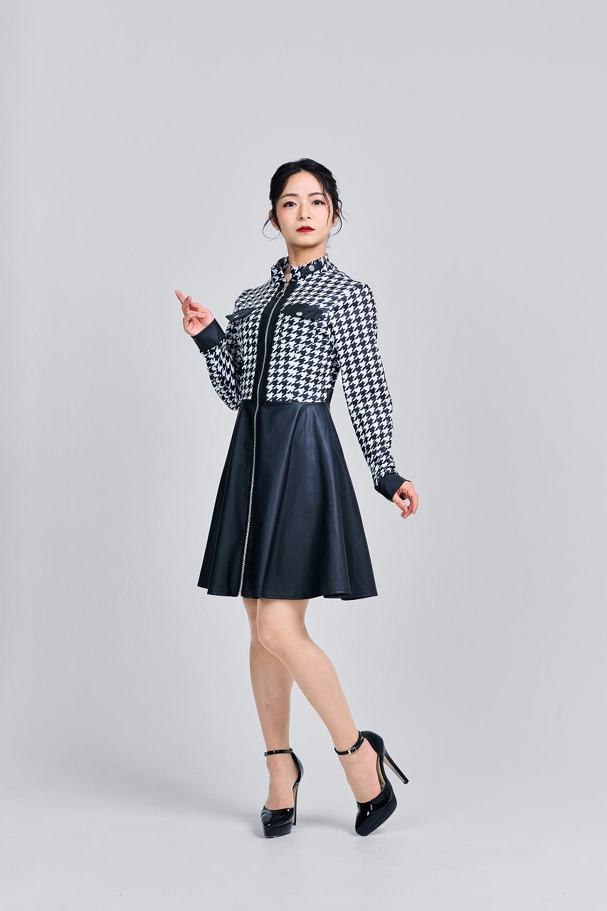 black check short dress