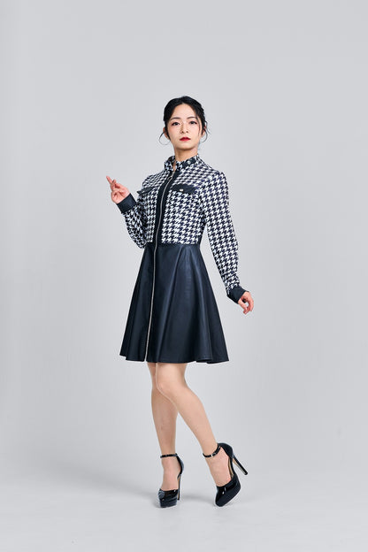 black check short dress