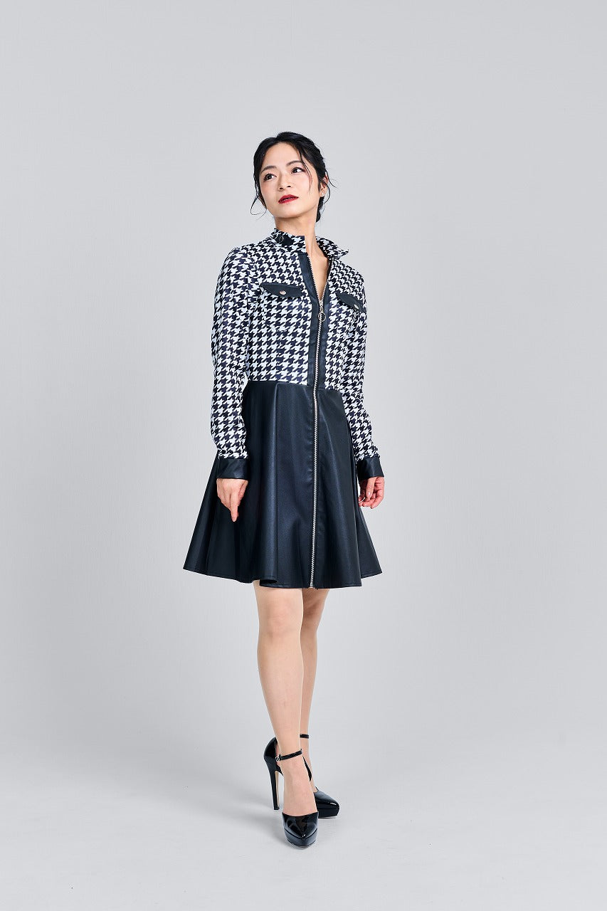 black check short dress